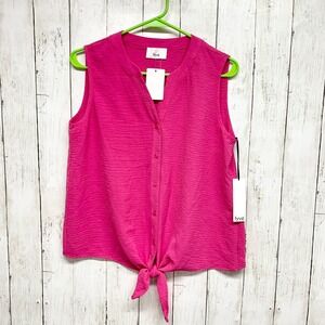 Fyve Front Tie Sleeveless Blouse Women Size S Pink Button Down Textured Barbie